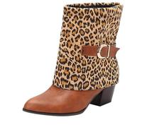 Generisch Bottes hautes pour femme avec talon élégant - Bottes souples Fold Over Shark Bottes mi-hautes à enfiler Talon bloc Bottines à bout pointu Bottes d'hiver mi-saison, marron, 40 EU