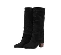 Generisch Bottes hautes pour femme - Bottes hautes pliables - Avec talon - Bottes en cuir - Bottes longues pour cavalier - Bottes western pointues - Bottes hautes pour femme, Noir , 39 EU