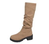 Generisch Bottes hautes pour femme - Élégantes et tendance - Talon bas - Bottes d'hiver antidérapantes - Mi-mollet - Tige large - Hauteur au genou - Bout rond - Bottes longues, kaki, 37 EU