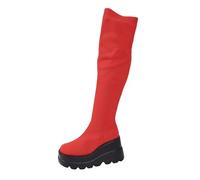 Generisch Bottes hautes pour femme - En tricot - Pour l'automne et l'hiver - Stretch - Longues tige - Bottes d'équitation - Bottes hautes - Bottes d'hiver chaudes - Bottes de neige en grosse maille