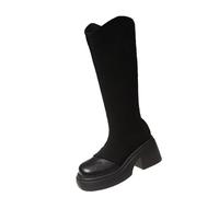 Generisch Bottes hautes pour femme - Fermeture éclair dans le dos - Bottes longues - Talon bloc - Bottes de canard - Bottes longues - Bottes compensées - Bottes vintage 2025 - Bottes d'hiver