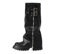 Generisch Bottes hautes pour femme - Plateforme requin - Avec talon bloc - Bottes western avec fermeture éclair - Bottes plates pour l'automne - Bottes de cowboy tendance - Bottes de cowboy en cuir