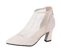 Generisch Bottes hautes pour femme Shark Boots avec talon pour mariage, fête, robe, haute mode, sandales à talon épais, Blanc., 39 EU