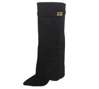 Generisch Bottes hautes pour femme Shark Boots Slouchy - Bout pointu - Talon plateforme - Tige longue au genou - En cuir chaud - Confortable - Bottes habillées médiévales, Noir , 38 EU