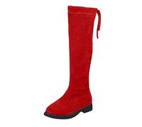 Generisch Bottes longues pour enfant - Avec fermeture éclair latérale - Bottes pour fille - Hauteur genou - Petit talon épais - Bottes à enfiler - Élégantes - Couleur unie - Bottes d'automne, rouge