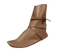 Generisch Bottes médiévales de cosplay - Style rétro - En cuir synthétique - Bottes de chevalier Steampunk - Bottines courtes à lacets - Bottes western à enfiler - Avec talon plat, café, 38 EU