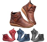 Generisch Bottes médiévales en cuir synthétique avec fond plat pour femme - Bout rond - Bottines plates à lacets - Antidérapantes - Confortables, gris, 40 EU