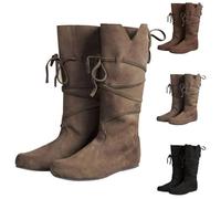Generisch Bottes Médiévales Renaissance à Enfiler pour Hommes, Bottes Lacets Punk Rétro Médiévales, Bottes de Chevalier, Chaussures Lacets Douces et Confortables, Chaussures en Cuir Décontractées