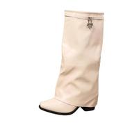 Generisch Bottes pliables pour femme avec talon et boucle, Beige C., 41 EU