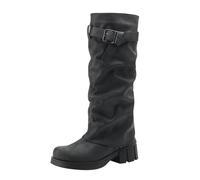 Generisch Bottes pour femme avec mollet large, semelle épaisse, talon bloc uni, boucle de ceinture, chaussures plateau, commerce extérieur, bottes mollet, Noir , 41 EU
