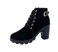 Generisch Bottes pour femme - En cuir synthétique - Talon bloc - Talons hauts - Bottines courtes - Bottines orthopédiques avec fermeture éclair - Pour l'automne et l'hiver - Bottes de transition, Noir
