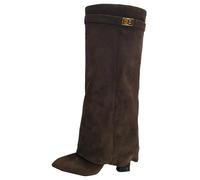 Generisch Bottes pour femme Shark Boots - Bottes larges souples de cowboy hautes confortables à pointe pointue avec talon plateforme et longue tige montantes au genou, hiver, chaudes et élégantes