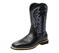 Generisch Bottes rétro en cuir pour homme - Bottes western pour homme - Bottes de cowboy hautes - Grandes tailles - Chaussures d'extérieur légères et médiévales - Chaussures de loisirs robustes, Noir