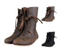 Generisch Bottes slip-on médiévales Renaissance pour hommes, bottes punk à lacets rétro médiévales, bottes de chevalier, chaussures à lacets souples et confortables en cuir, chaussures de loisir