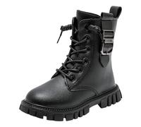 Generisch Bottes tendance pour enfants avec semelles plates pour petites princesses, bottes d'extérieur confortables et douces, chaussures de course chaudes pour filles, Noir , 33 EU