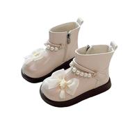 Generisch Bottes tendance pour fille avec une coupe latérale élégante et un nœud en mousseline délicat pour les jeunes filles à la mode, Blanc., 28.5 EU