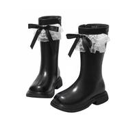 Generisch Bottes tendance pour filles avec nœud en dentelle et fermeture éclair latérale, doublure en polaire chaude, bottes punk pour tout-petits et grands enfants, chaussures d'hiver, BK1., 34 EU