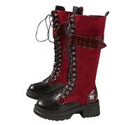 Generisch Bottes tubes courtes grande taille femmes style britannique bottes courtes noires femmes talon simili cuir, rouge, 40 EU