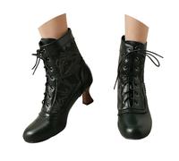 Generisch Bottes victoriennes vintage Lolita pour femme - Bottes à lacets mi-mollet - Bottes mignonnes - Fermeture éclair latérale - Talons mi-hautes - Bottes de transition, vert, 38.5 EU