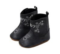 Generisch Bottes western Cowboy Bootie Semelle souple antidérapante Chaussures de crèche pour bébé, tout-petit, fille, garçon, nouveau-né, Noir , 22 EU