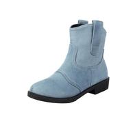 Generisch Bottes western modernes pour femme, bottes de cowboy style usé, bottes d'équitation à talon plat avec fermeture éclair latérale pour homme, taille 42, bleu clair, 37 EU