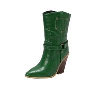 Generisch Bottes western pour femme - Bottes de cowboy à bout pointu - Bottes mi-mollets à enfiler avec talon bloc - Bottes de cowboy western à talons hauts, vert, 37 EU