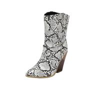 Generisch Bottes western pour femme - Bottes de cowboy à bout pointu - Bottes mi-mollets à enfiler avec talon bloc - Bottes de cowboy western à talons hauts, gris, 38 EU