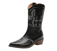 Generisch Bottes western pour femme - Bottes de cowboy avec talon bloc - Bout pointu - Grandes tailles - Imprimées - Bottes en cuir pour femme - Bottes tendance à talons hauts - Bottes de cowboy, Noir