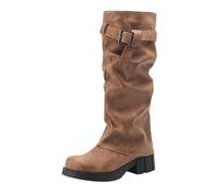Generisch Bottes western pour femme - Bout rond - Bottes hautes - Bottes de cowboy pour femme - Avec boucle - Bottes longues en daim - Bottes à enfiler - Bottes gothiques punk à plateau, jaune, 43 EU