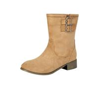 Generisch Bottes western pour femme, pointues, à enfiler, bottines courtes, bottes d'hiver, mi-hautes, confortables à talons hauts, bottines mi-hautes, rétro, pour l'automne et l'hiver, beige, 34 EU