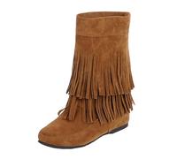Generisch Bottines à franges pour femme - Bottes à franges pour femme - Bottes western hautes au genou - Bottes longues d'hiver - Bottes de cowgirl - Bottes mi-hautes à franges - Bottes d'hiver en