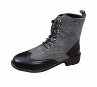 Generisch Bottines à lacets tendance pour femme avec talon épais en cuir synthétique, bout en pointe, à enfiler jusqu'au milieu du mollet, pour des vêtements décontractés, un usage quotidien en plein