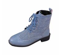 Generisch Bottines à lacets tendance pour femme avec talon épais en cuir synthétique, bout en pointe, à enfiler jusqu'au milieu du mollet, pour des vêtements décontractés, un usage quotidien en plein