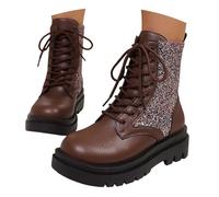 Generisch Bottines à paillettes disco pour femme - Bottes plates à paillettes - Bottes de combat punk à lacets - Couleur métal - Mid-mollet - Bottes de motard - Costume de carnaval - Bottes d'hiver