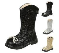 Generisch Bottines à paillettes pour bébé - Automne et hiver - Bottes de neige moyennes antidérapantes - Chaussures tendance pour enfants - Bottines de princesse - Bottines de loisirs avec perle, Noir