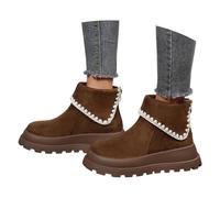 Generisch Bottines à plateforme jusqu'au mollet avec talon épais et bout rond, style hiver, confortables pour les loisirs, les occasions festives, bottes mi-mollet pour femme, café, 36 EU