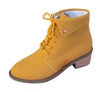 Generisch Bottines à talon moyen, lacets, automne, tendance, polyvalentes, chaudes, à enfiler, aspect cuir, semelle robuste, jaune, 37 EU