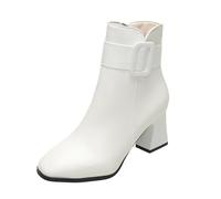 Generisch Bottines à talon rond pour femme avec talon bloc - Bottines à talon bloc - Bottines en polyuréthane avec fermeture éclair - Élégantes et tendance, Blanc., 36 EU