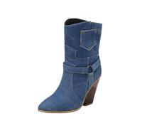 Generisch Bottines à talons hauts, bottines à talon bloc, bottes de cowboy pour femme, en cuir, bout pointu, bottines d'équitation, bottes d'équitation, longues, bottes élégantes en polyuréthane, bleu