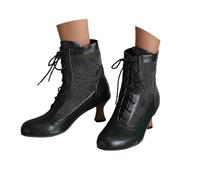 Generisch Bottines à talons mi-mollets pour femme - Style victorien - Vintage - Lolita - Bottes mi-mollets - Bottes de transition mignonnes - Chaussures de loisirs - Talon bas - Bottes courtes, O Vert