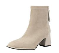 Generisch Bottines ajustées pour femme avec talon élastique - Bottines à talon bloc - Fermeture éclair - Bottines courtes élégantes et tendance avec bout pointu - Bottines à talons hauts, beige, 40 EU