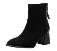 Generisch Bottines ajustées pour femme avec talon élastique - Bottines à talon bloc - Fermeture éclair - Bottines courtes élégantes et tendance avec bout pointu - Bottines à talons hauts, Noir , 37 EU