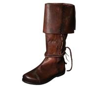 Generisch Bottines classiques à lacets jusqu'au mollet avec bout rond, bottines courtes à semelle plate pour homme - Chaussures de loisirs polyvalentes pour le quotidien, robustes, marron, 43 EU