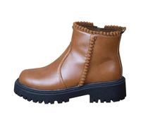 Generisch Bottines classiques à plateforme pour femme, fermeture éclair latérale, bout rond, mi-haute, bottines à plateforme épaisse, bottes molletonnées, marron, 40 EU