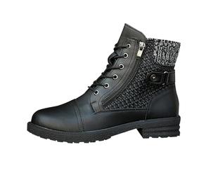 Generisch Bottines courtes à lacets pour femme, fermeture éclair latérale, semelle à crampons, antidérapantes, talon bas, chaussures de randonnée pour activités de plein air, Noir , 41 EU