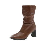 Generisch Bottines courtes élégantes - Bottines à talons hauts pour femme avec talon bloc - Bottines pour femmes 2025 - Bottines à bout plié - Bottes féminines à talon haut carré avec mi-mollet