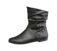 Generisch Bottines courtes pour femme - Bottines doublées en polaire - Talon haut plat - Talon moyen épais - Bottes thermiques en cuir imperméables - Bottes de neige - Bottes de sport - 2025, Noir