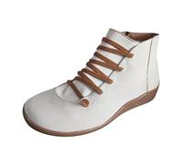 Generisch Bottines courtes pour femme - Confortables - Antidérapantes - Légères - Fermeture éclair - Chaussures d'extérieur - Bottes de trekking - Chaussures en cuir - Bottes de jardin, Blanc., 37 EU