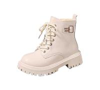 Generisch Bottines courtes pour femme - Plateforme - Chaussures d'équitation - Bottes courtes rétro à talon bloc - Bottines de transition - Bottes de travail, Blanc., 37.5 EU