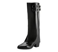 Generisch Bottines de cowboy pour femme, style punk, moto, élégantes, mi-mollet, avec sangle pour l'hiver, bottes fuselées jusqu'au mollet pour un confort tout au long de la journée, élégance sans